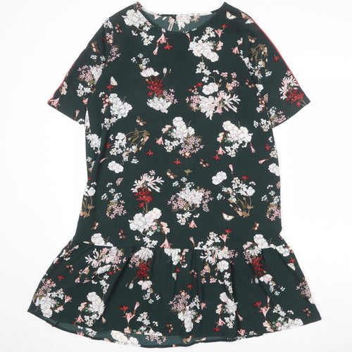 Only Womens Green Floral Polyester Skater Dress Size 8 Round Neck Pullover