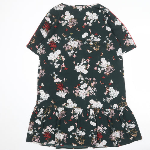 Only Womens Green Floral Polyester Skater Dress Size 8 Round Neck Pullover