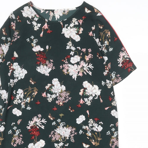Only Womens Green Floral Polyester Skater Dress Size 8 Round Neck Pullover