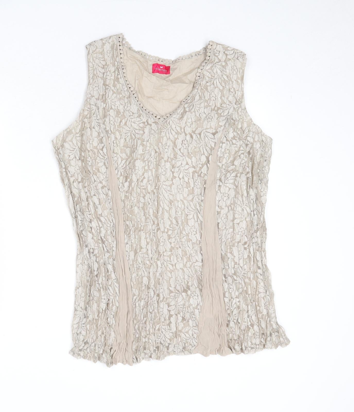 Together Womens Beige Viscose Basic Tank Size M Round Neck