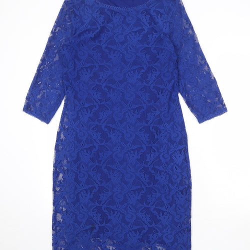 Marks and Spencer Womens Blue Geometric Polyester Shift Size 10 Round Neck Pullover