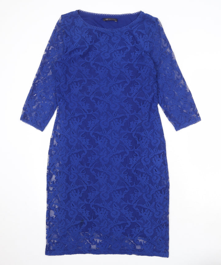 Marks and Spencer Womens Blue Geometric Polyester Shift Size 10 Round Neck Pullover