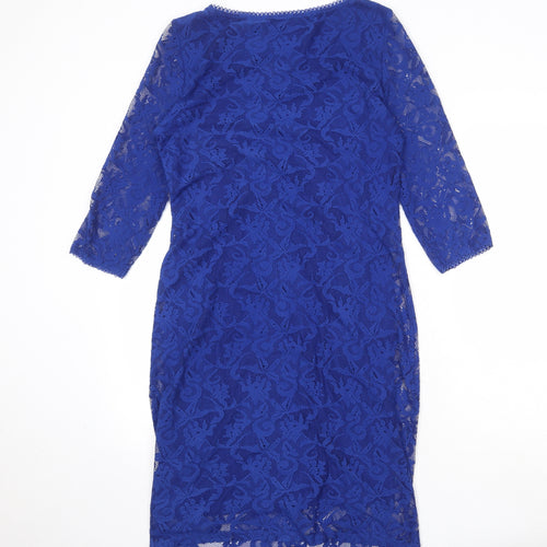 Marks and Spencer Womens Blue Geometric Polyester Shift Size 10 Round Neck Pullover