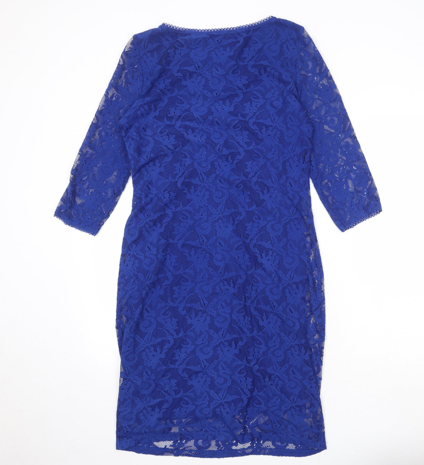 Marks and Spencer Womens Blue Geometric Polyester Shift Size 10 Round Neck Pullover