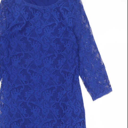 Marks and Spencer Womens Blue Geometric Polyester Shift Size 10 Round Neck Pullover