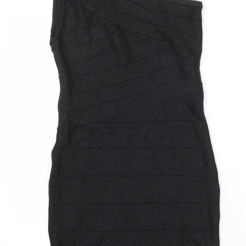 WOW Couture Womens Black Viscose A-Line Size L One Shoulder Zip