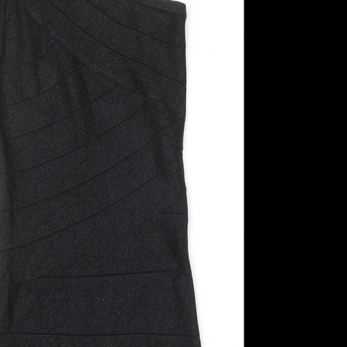 WOW Couture Womens Black Viscose A-Line Size L One Shoulder Zip