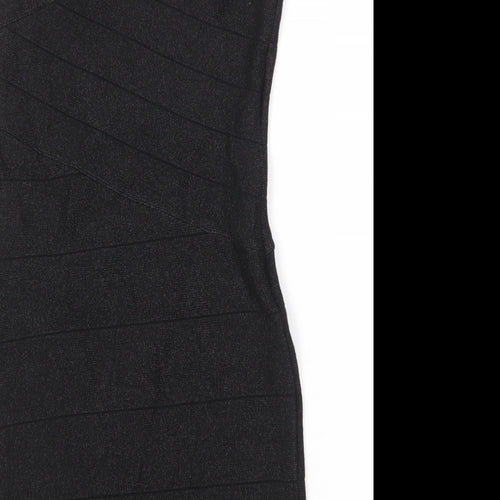 WOW Couture Womens Black Viscose A-Line Size L One Shoulder Zip