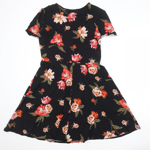 Dorothy Perkins Womens Black Floral Cotton Fit & Flare Size 14 Round Neck Pullover