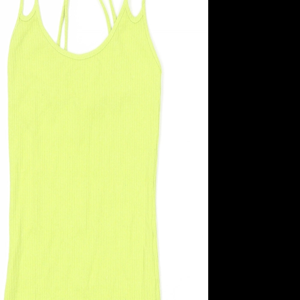 Zara Womens Green Acrylic Slip Dress Size S Round Neck Pullover
