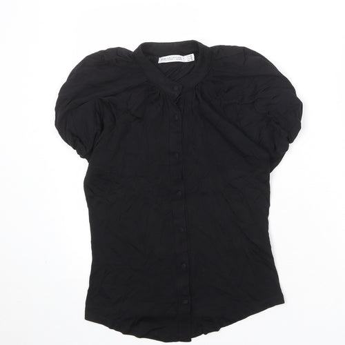 Zara Womens Black Polyester Basic Button-Up Size M Round Neck