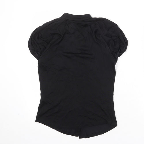 Zara Womens Black Polyester Basic Button-Up Size M Round Neck