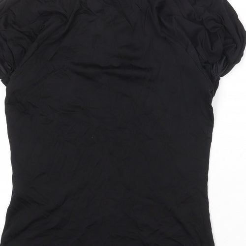 Zara Womens Black Polyester Basic Button-Up Size M Round Neck