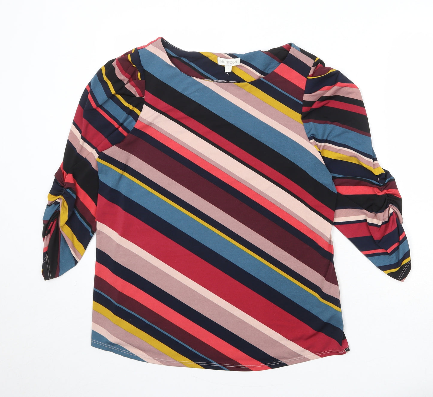 Monsoon Womens Multicoloured Striped Polyester Basic Blouse Size L Round Neck