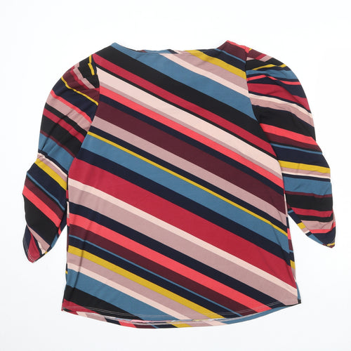 Monsoon Womens Multicoloured Striped Polyester Basic Blouse Size L Round Neck