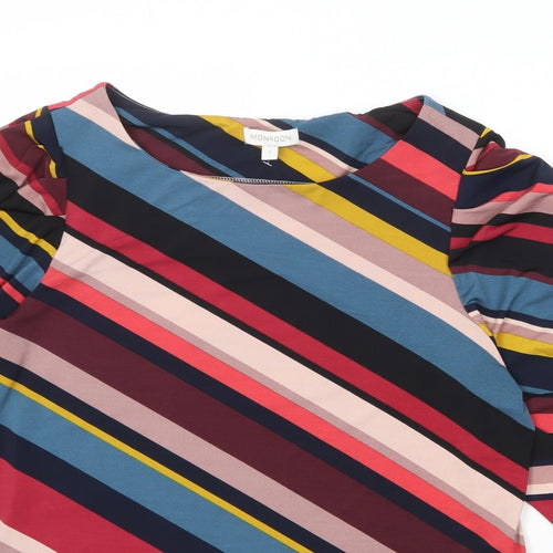 Monsoon Womens Multicoloured Striped Polyester Basic Blouse Size L Round Neck