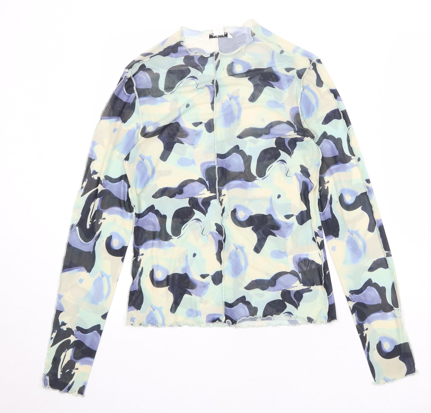 Monki Womens Multicoloured Geometric Polyester Basic Blouse Size M Round Neck