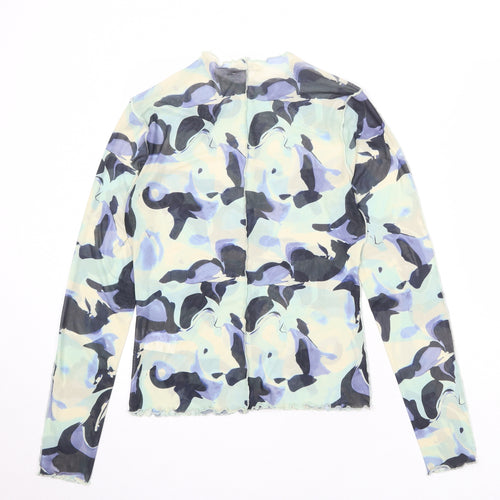Monki Womens Multicoloured Geometric Polyester Basic Blouse Size M Round Neck