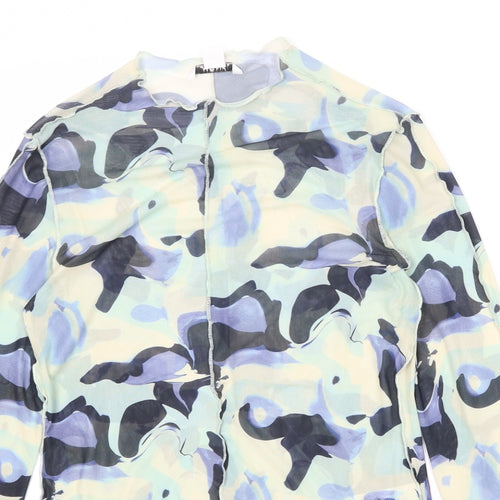 Monki Womens Multicoloured Geometric Polyester Basic Blouse Size M Round Neck