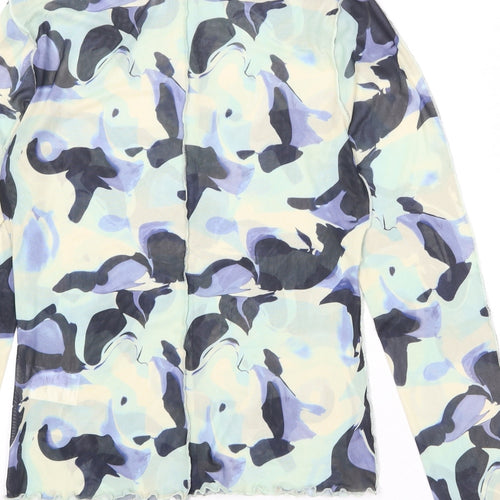 Monki Womens Multicoloured Geometric Polyester Basic Blouse Size M Round Neck