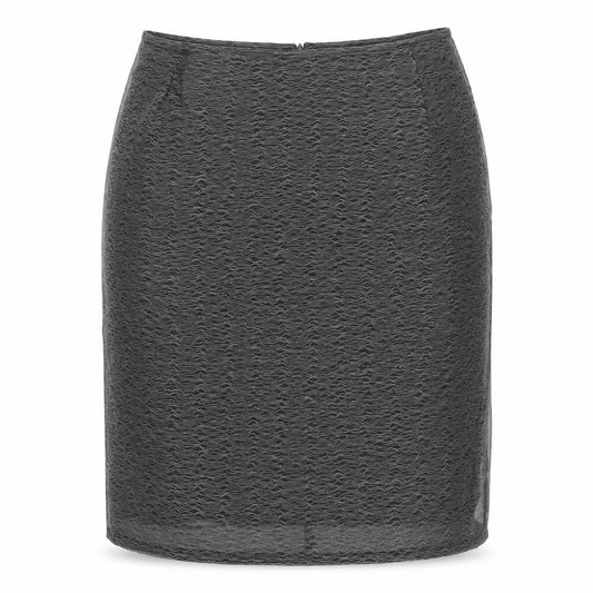 Front view of Zapa women’s grey geometric polyester a-line skirt, size UK 14, zip