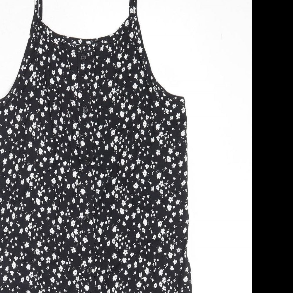 M&Co Girls Black Floral Viscose Tank Dress Size 12 Years Round Neck Pullover