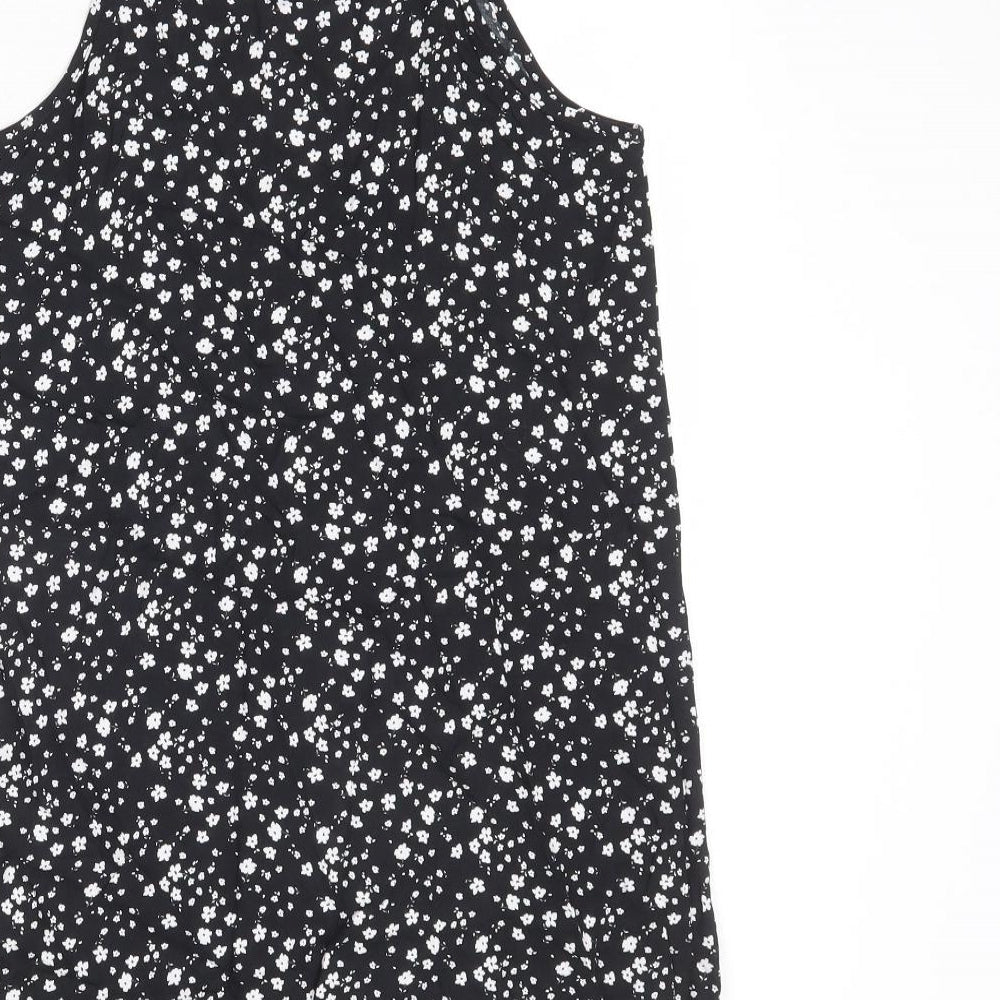 M&Co Girls Black Floral Viscose Tank Dress Size 12 Years Round Neck Pullover