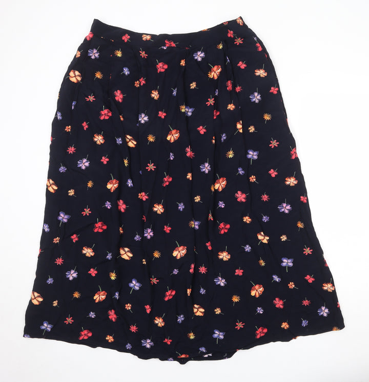 ELVI Womens Black Floral Polyester Peasant Skirt Size 37 in Zip