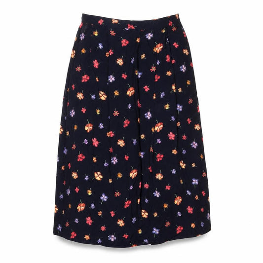 Front view of ELVI women’s black floral polyester peasant skirt, size UK 37, in zip