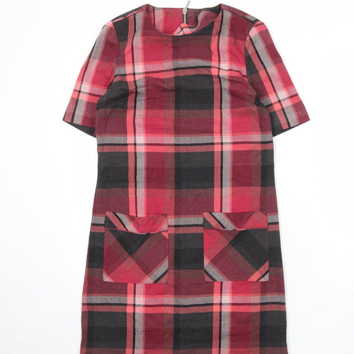 NEXT Womens Multicoloured Plaid Polyester Shift Size 8 Round Neck Zip