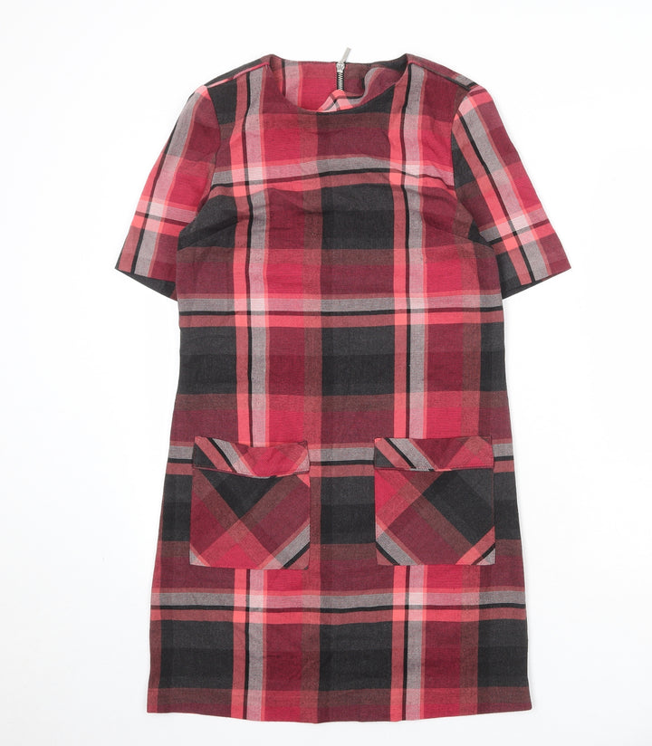 NEXT Womens Multicoloured Plaid Polyester Shift Size 8 Round Neck Zip