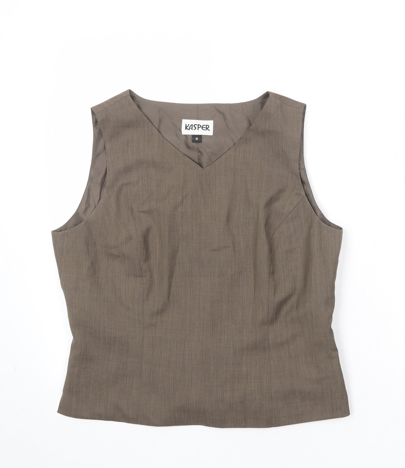 Kasper Womens Brown Polyester Basic Tank Size 10 V-Neck