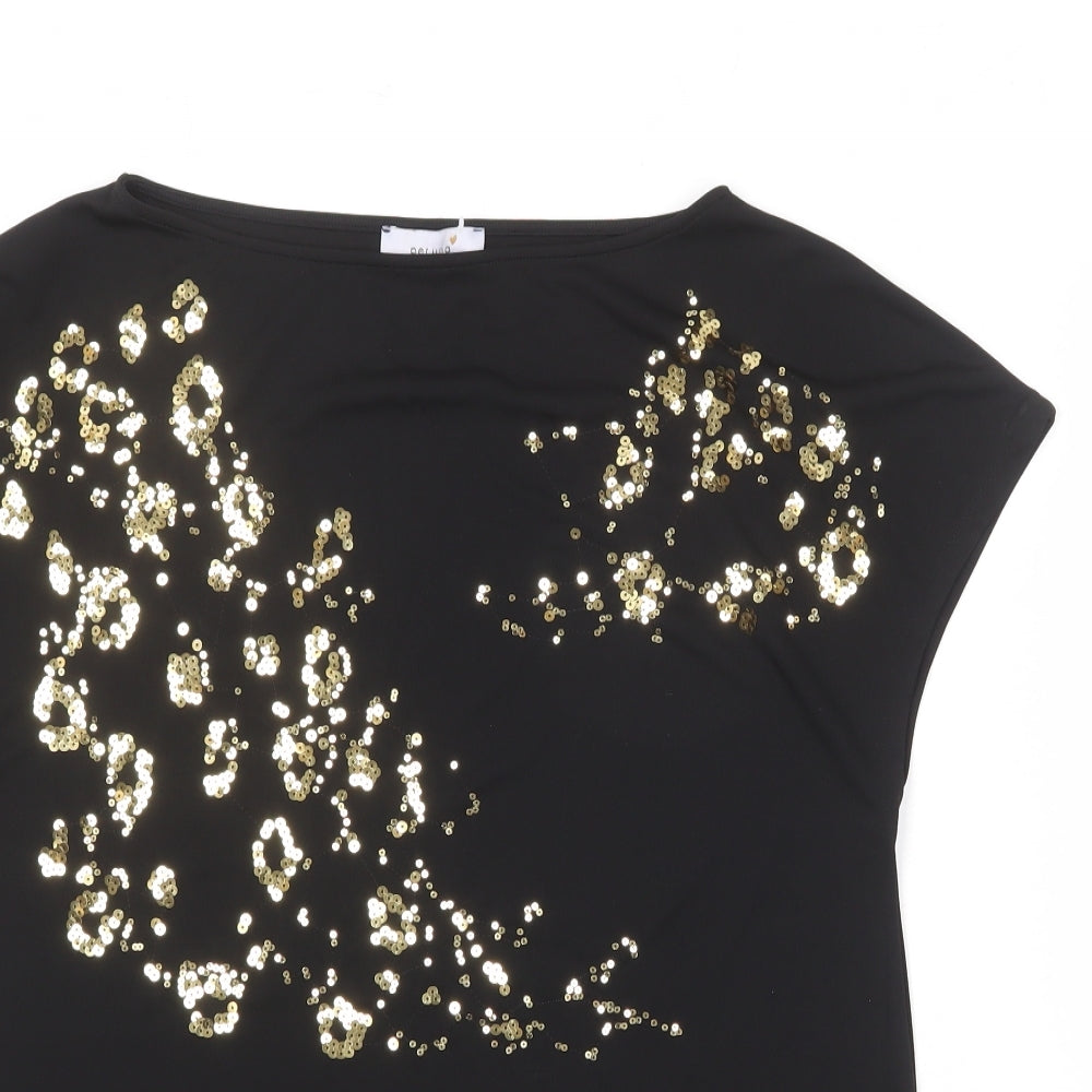 Per Una Womens Black Polyester Basic T-Shirt Size 10 Round Neck