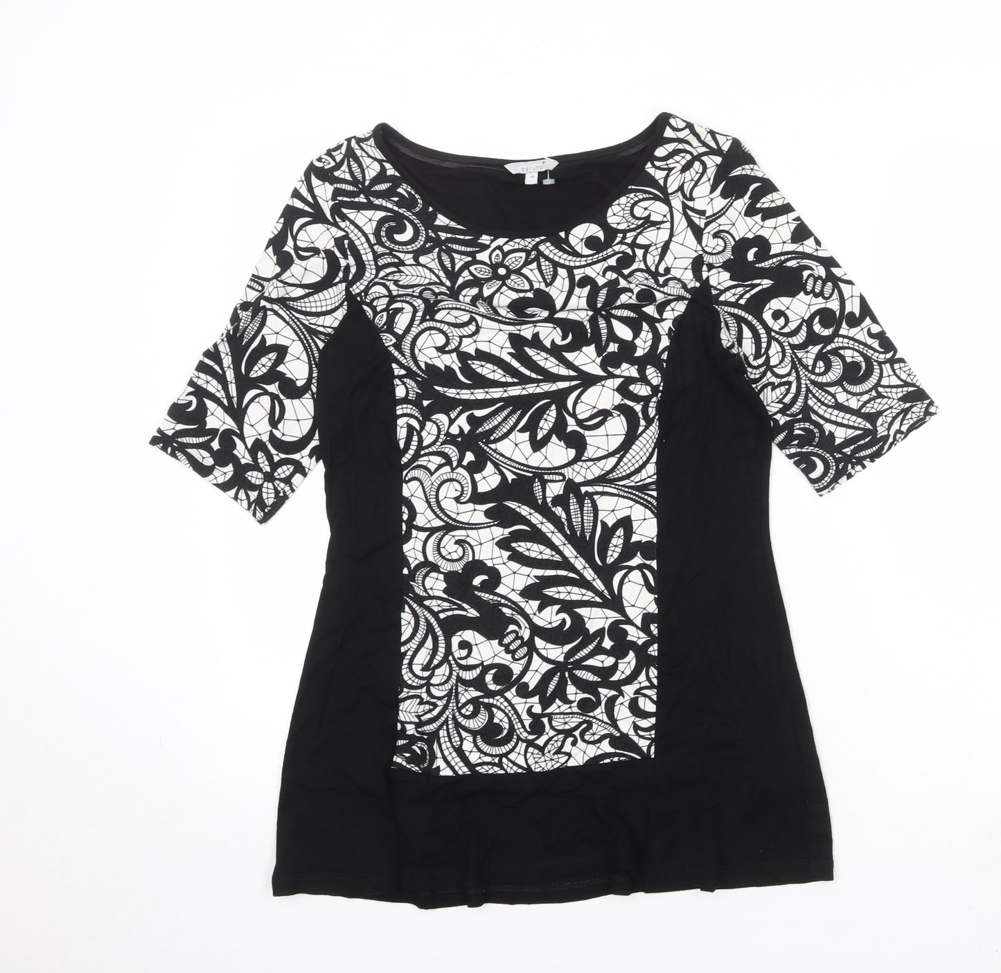 Per Una Womens Black Geometric Viscose Basic Blouse Size 12 Round Neck