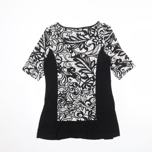 Per Una Womens Black Geometric Viscose Basic Blouse Size 12 Round Neck