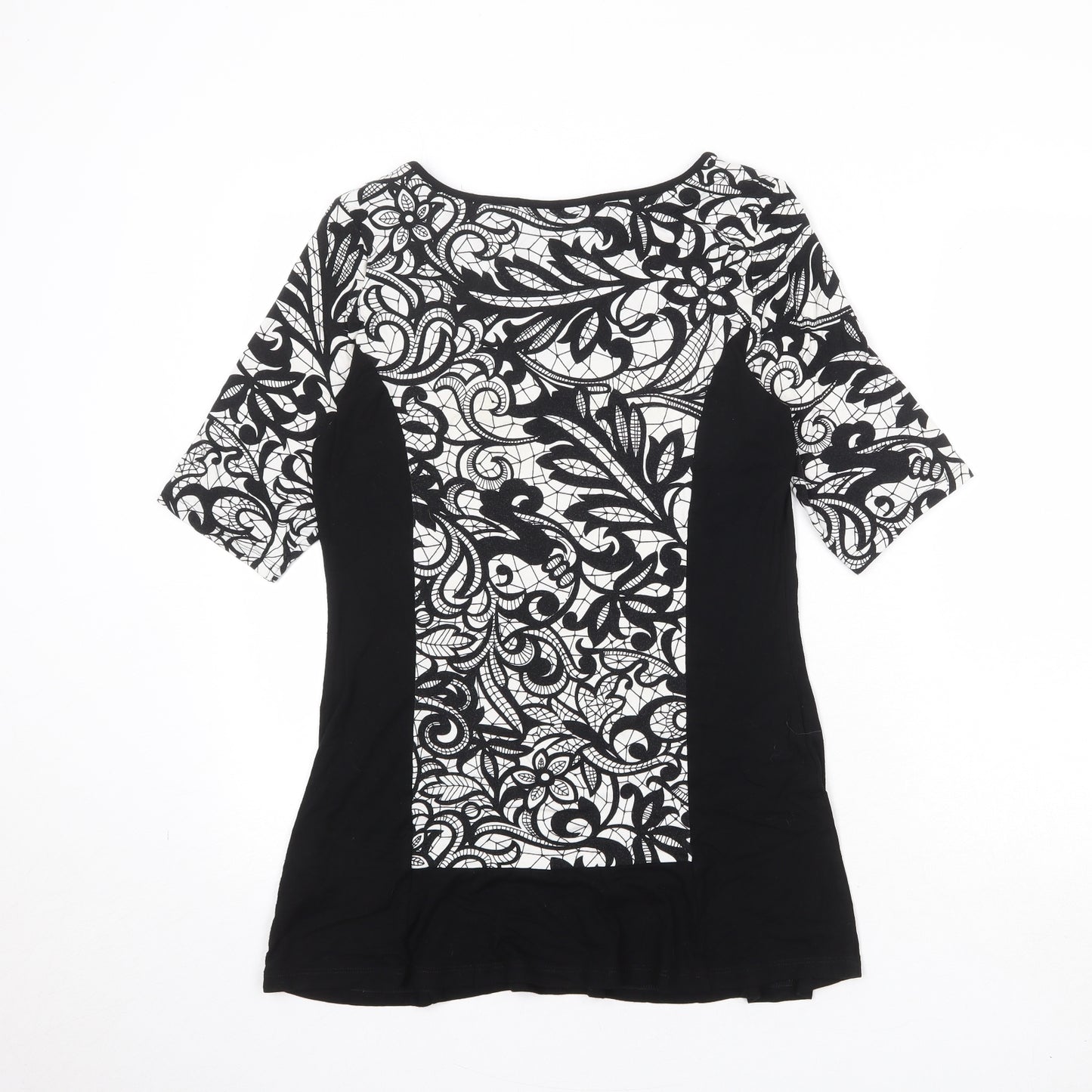 Per Una Womens Black Geometric Viscose Basic Blouse Size 12 Round Neck