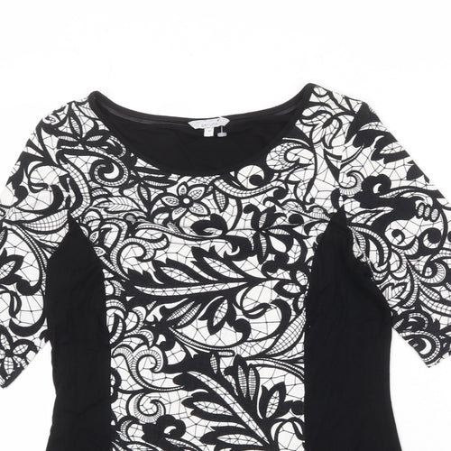 Per Una Womens Black Geometric Viscose Basic Blouse Size 12 Round Neck