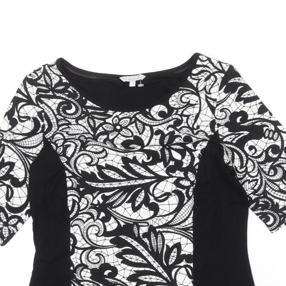 Per Una Womens Black Geometric Viscose Basic Blouse Size 12 Round Neck