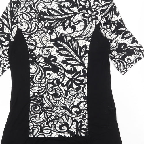 Per Una Womens Black Geometric Viscose Basic Blouse Size 12 Round Neck