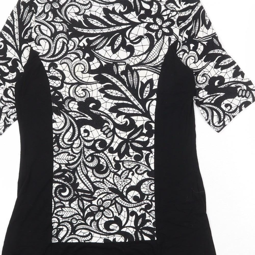 Per Una Womens Black Geometric Viscose Basic Blouse Size 12 Round Neck