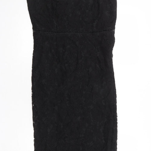 Girls On Film Womens Black Geometric Nylon Slip Dress Size 14 Sweetheart Zip