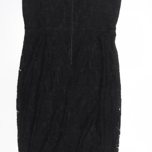 Girls On Film Womens Black Geometric Nylon Slip Dress Size 14 Sweetheart Zip