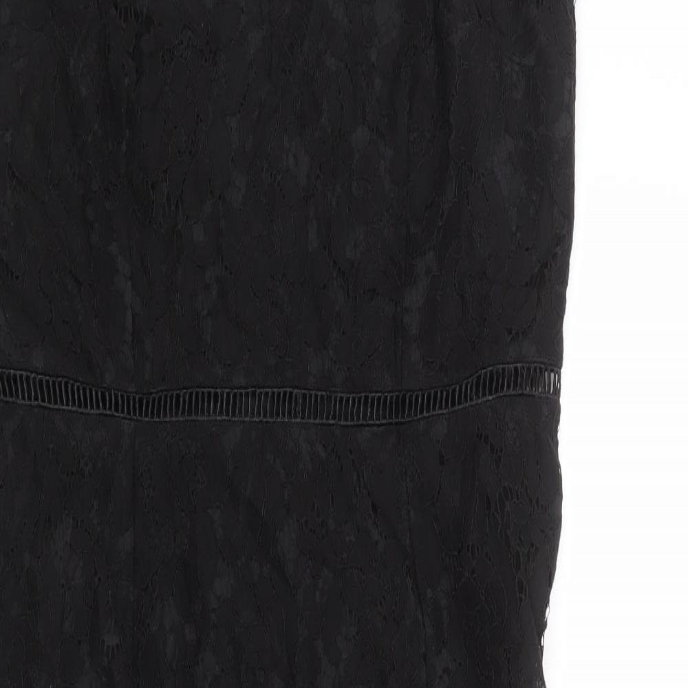 Girls On Film Womens Black Geometric Nylon Slip Dress Size 14 Sweetheart Zip