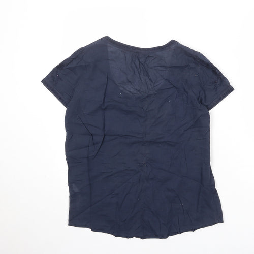 Dorothy Perkins Womens Blue 100% Cotton Basic Blouse Size 12 Round Neck - Broderie Anglaise