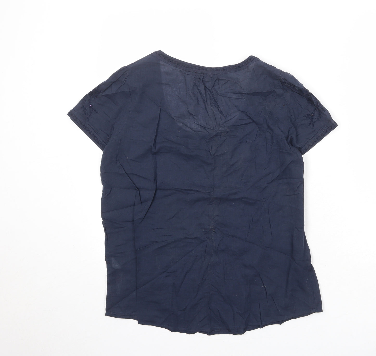 Dorothy Perkins Womens Blue 100% Cotton Basic Blouse Size 12 Round Neck - Broderie Anglaise