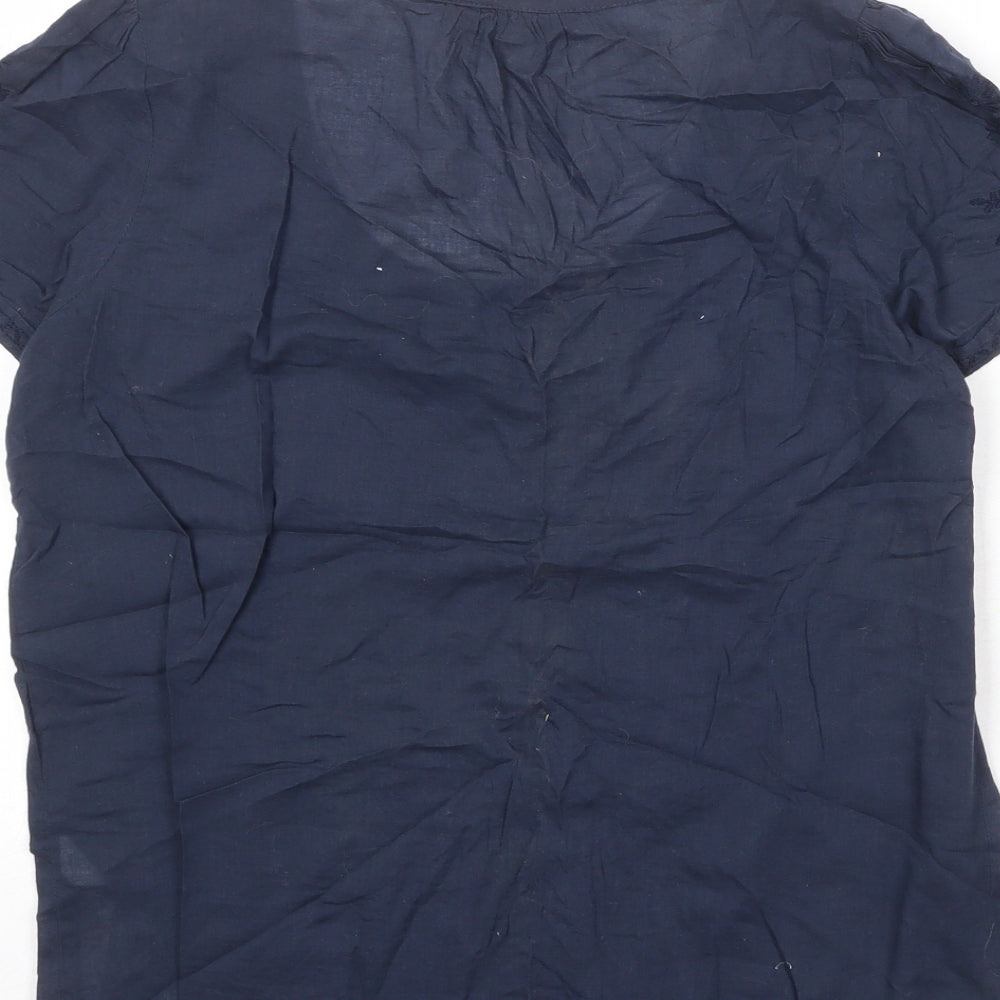 Dorothy Perkins Womens Blue 100% Cotton Basic Blouse Size 12 Round Neck - Broderie Anglaise