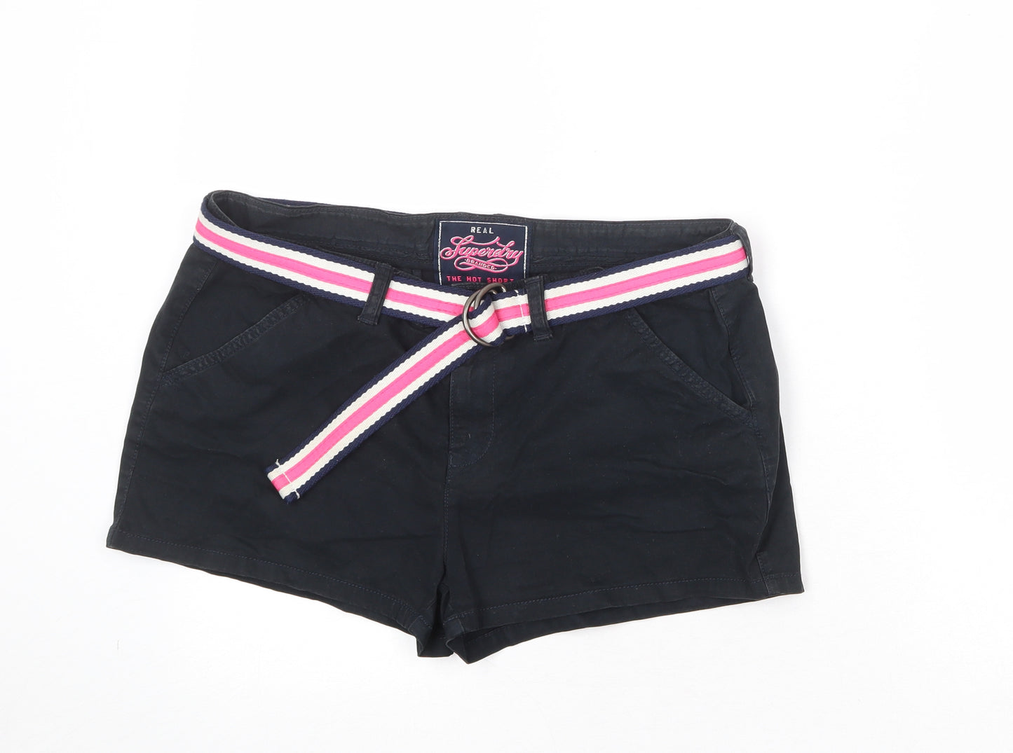 Superdry Womens Black Cotton Basic Shorts Size L Regular Zip