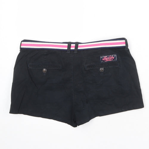 Superdry Womens Black Cotton Basic Shorts Size L Regular Zip