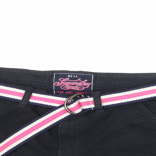 Superdry Womens Black Cotton Basic Shorts Size L Regular Zip