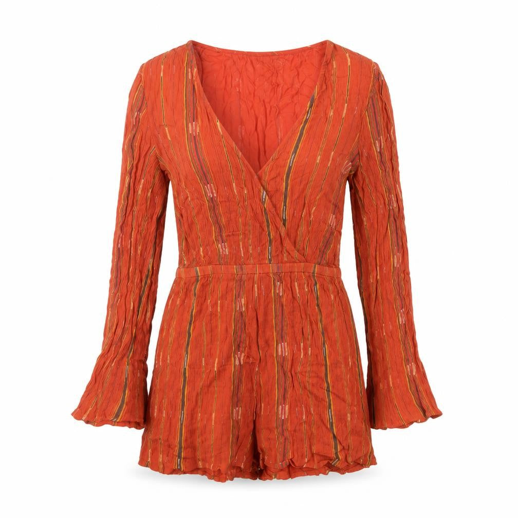 Urban Outfitters Womens Orange Striped Viscose Playsuit One-Piece Size XS Snap